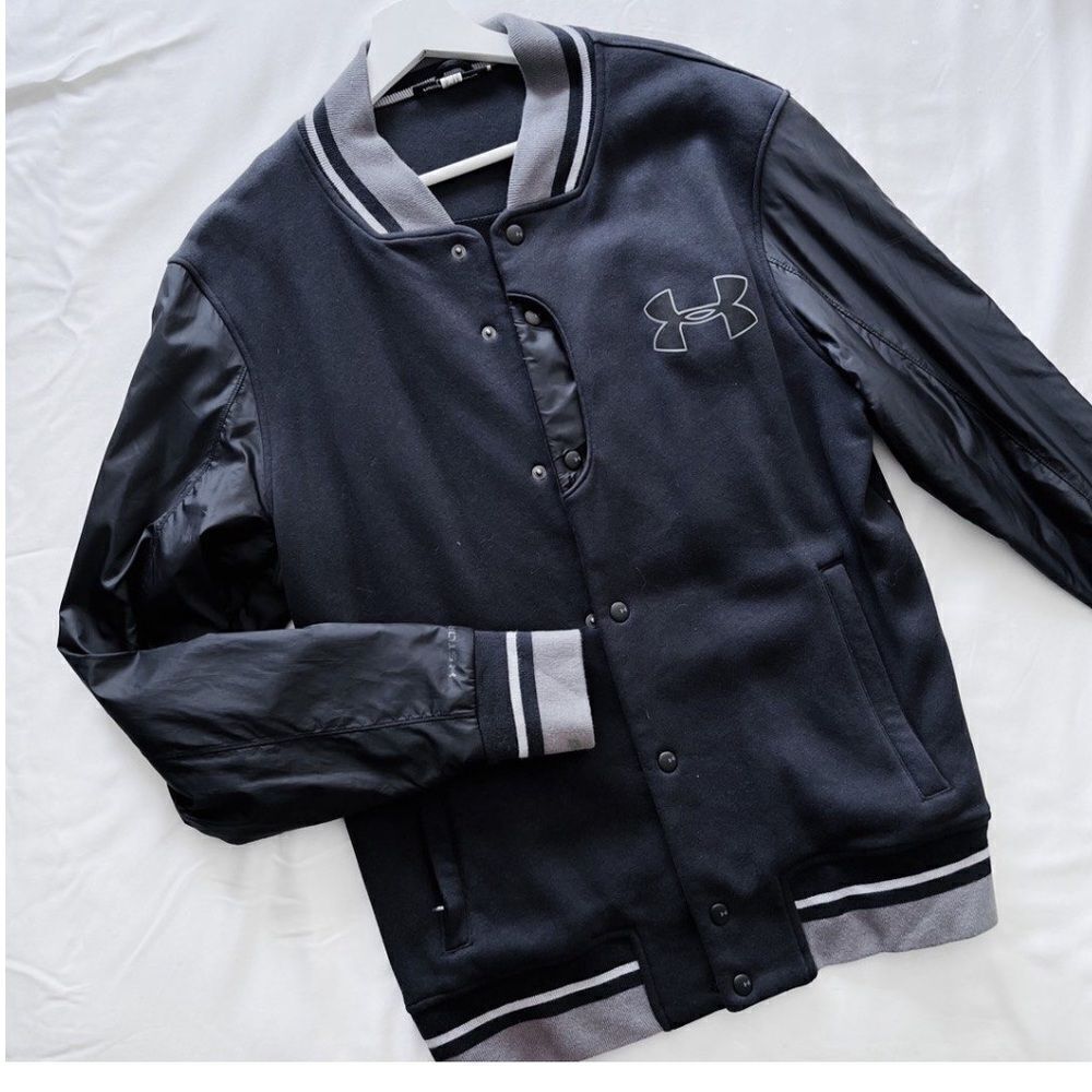 Under Armour Vintage Varsity Padded Puff Baseball Bomber Navy Jacket XL